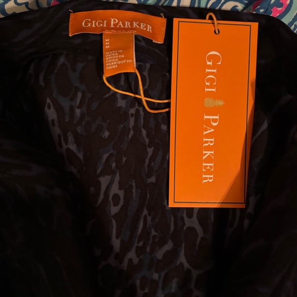 NWT! Gigi Parker Navy Blue Animal Print Tiered V Neck Long Sleeve Midi Dress S M - Picture 4 of 4